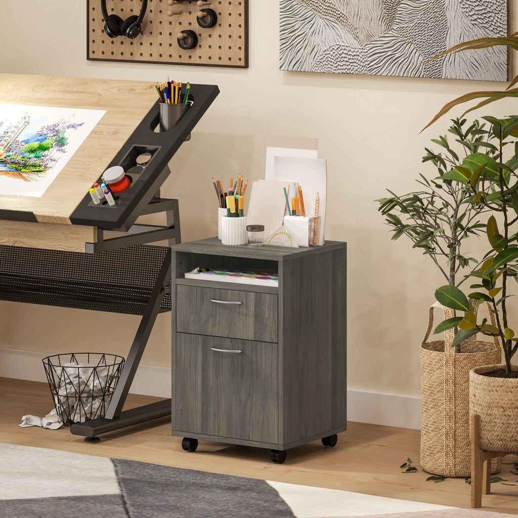 Cassettiera con Cassetti e Ripiano Aperto ¨C Zephmum ¨C Legno e Metallo Grigio 40x35x60 cm