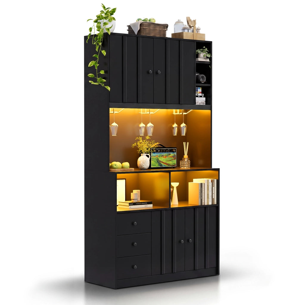 Hochschrank da cucina con LED RGB, prese USB e AC, 100 x 40 x 180 cm, MDF nero