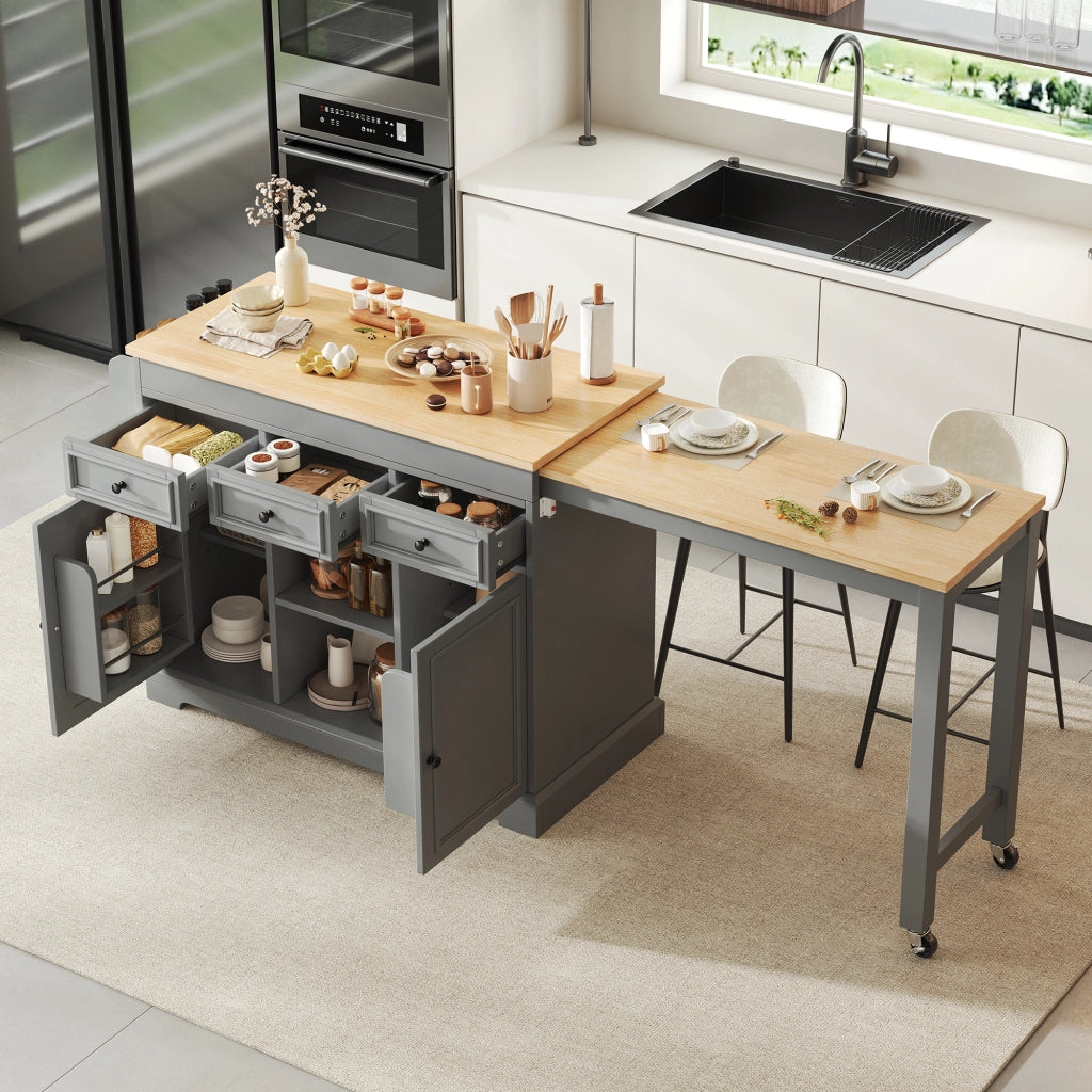 Mobile contenitore con 3 cassetti e ripiani regolabili; per cucina; grigio; 112×45×92 cm