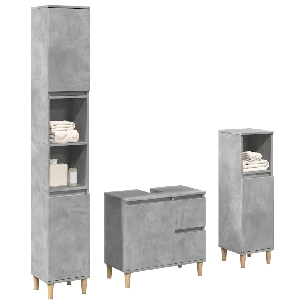 Set Mobili da Bagno | Armadio da bagno 3 pz Grigio Cemento in Legno Multistrato