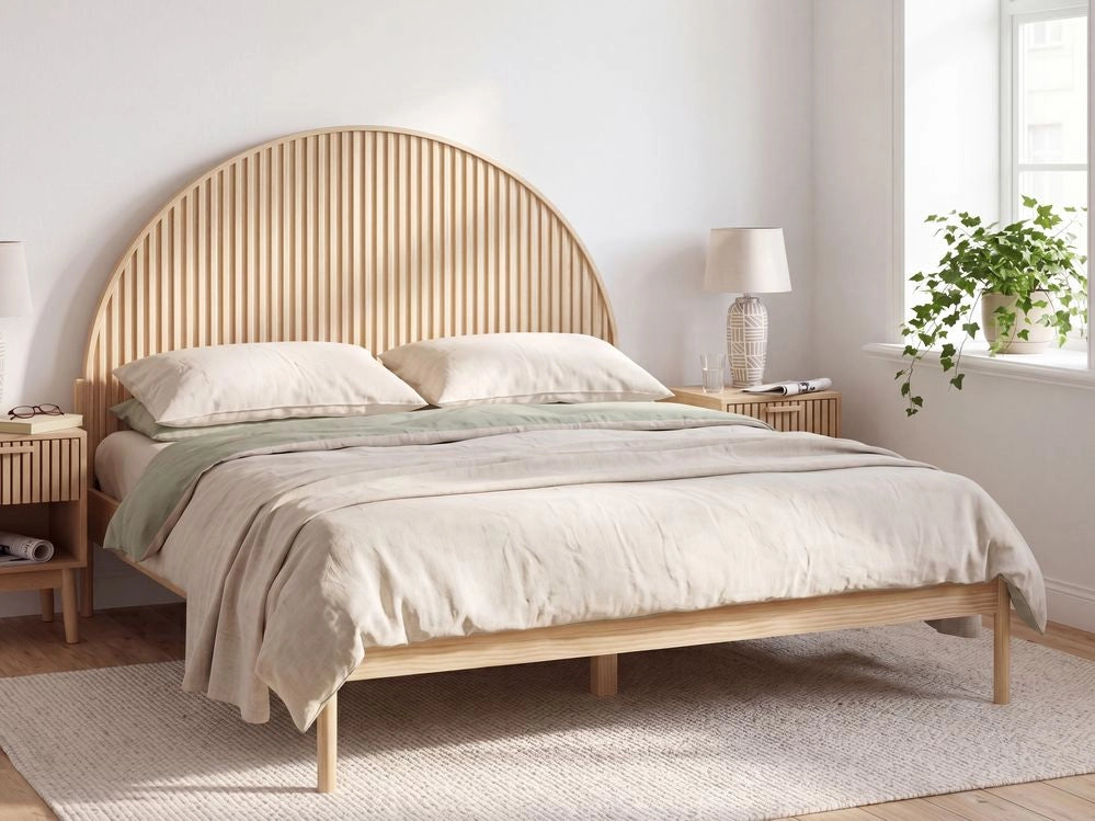 Letto in legno di pino marrone chiaro con rete da 180 x 200 cm finitura naturale stile scandinavo