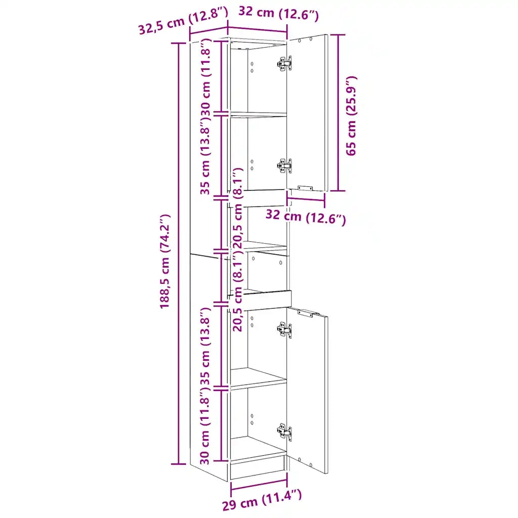 Armadietto Bagno Legno Antico 32x34x188,5 cm Legno Multistrato