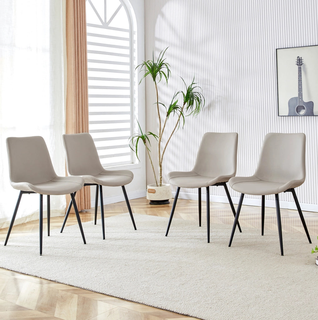 Set di 4 sedie da pranzo in PU nero e grigio con struttura in metallo; design moderno