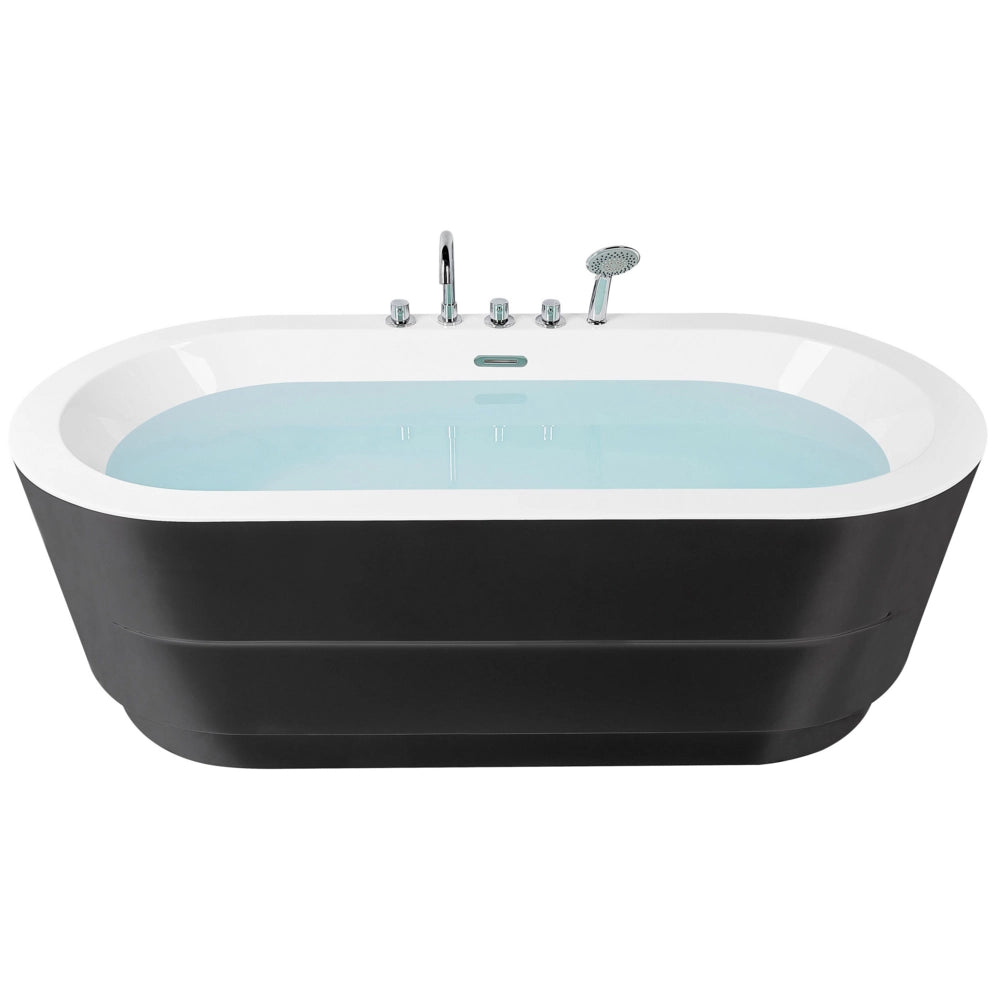 Vasca da Bagno Freestanding in Acrilico Nero Ovale con Rubinetteria 170 cm