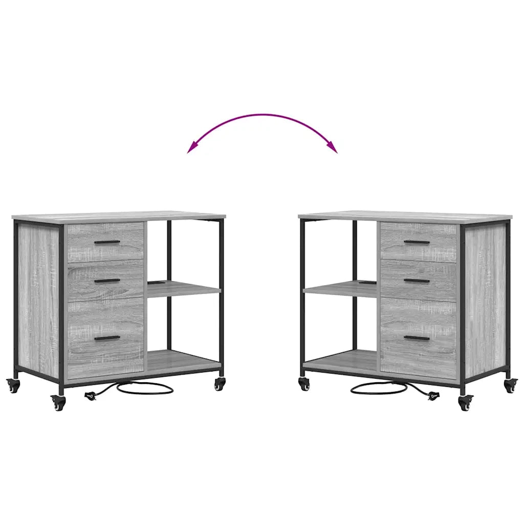 vidaXL Mobile per Ufficio con ruota Grigio sonoma 76 x 41 x 72 cm