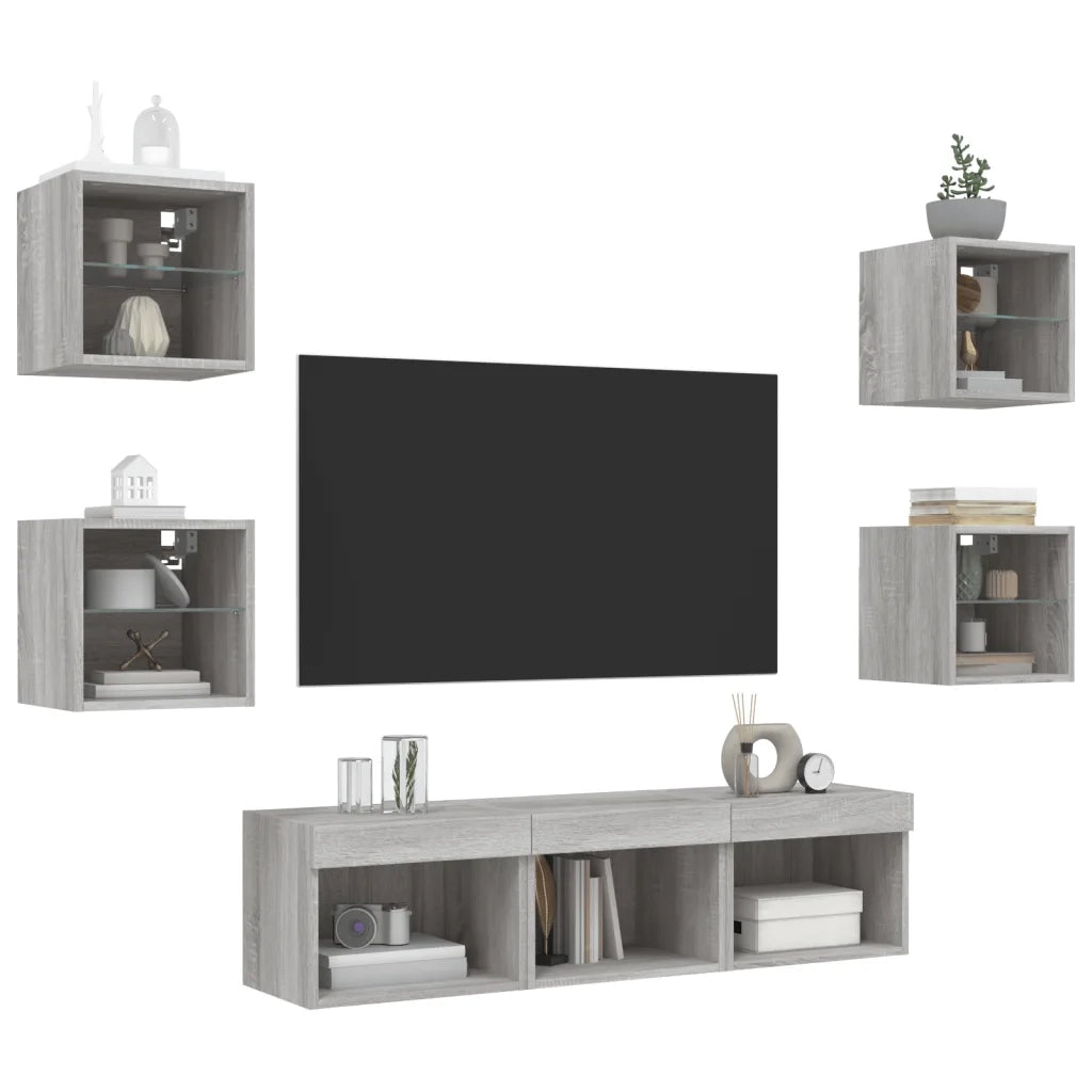 Mobili TV a Muro con LED 7pz Grigio Sonoma Legno Multistrato 3216588