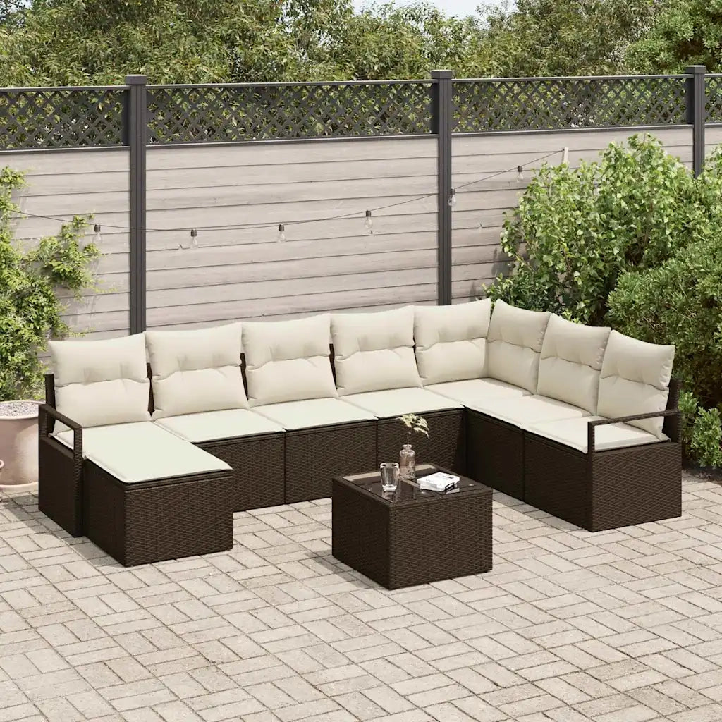 Set di divani con cuscino 9 pcs Marrone polyrattan 3346508