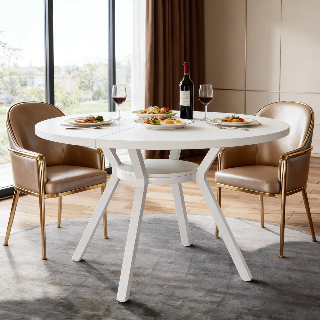 Tavolo da pranzo rotondo bianco Ø119,4 cm in legno e metallo per 4-6 persone