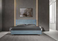 Letto Matrimoniale King Size 180x190 cm con Rete e Contenitore Imbottito in Microfibra Mika Azzurro