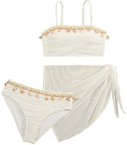 Costumi da bagno per ragazze - 3 pezzi - Bikini a triangolo - Cinture regolabili - Rasoio a mesh - Materiale respirante