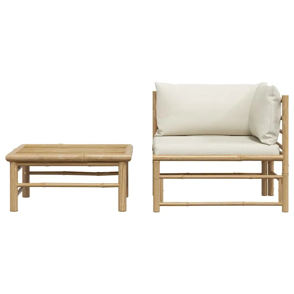 Salotto da Giardino-Set Divani da Giardino 2 pz con Cuscini Bianco Crema in Bamb¨´ 604948