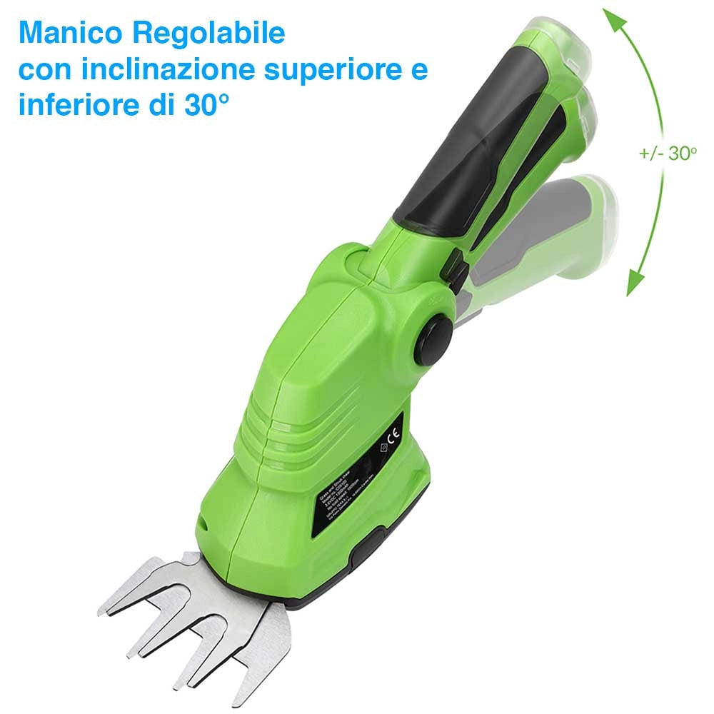 Cesoie Elettriche Ricaricabili USB Tagliaerba Tagliasiepi Doppia Lama Verde Nero