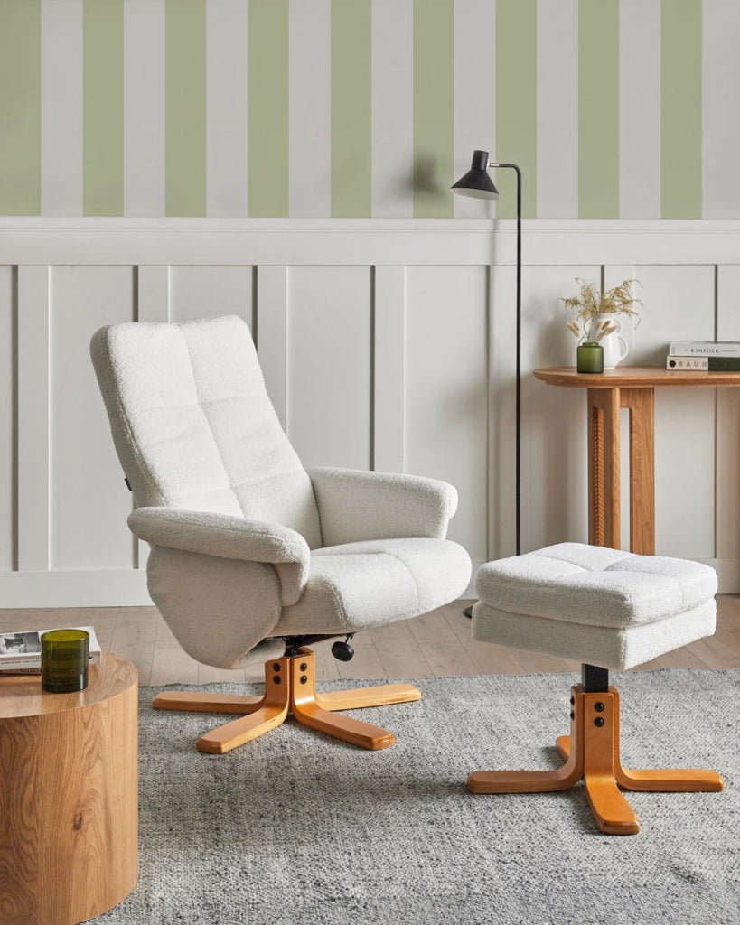 Sedia da ufficio reclinabile tessuto boucle Sgabello girevole reclinabile bianco sporco funzione massaggio riscaldata design retrò