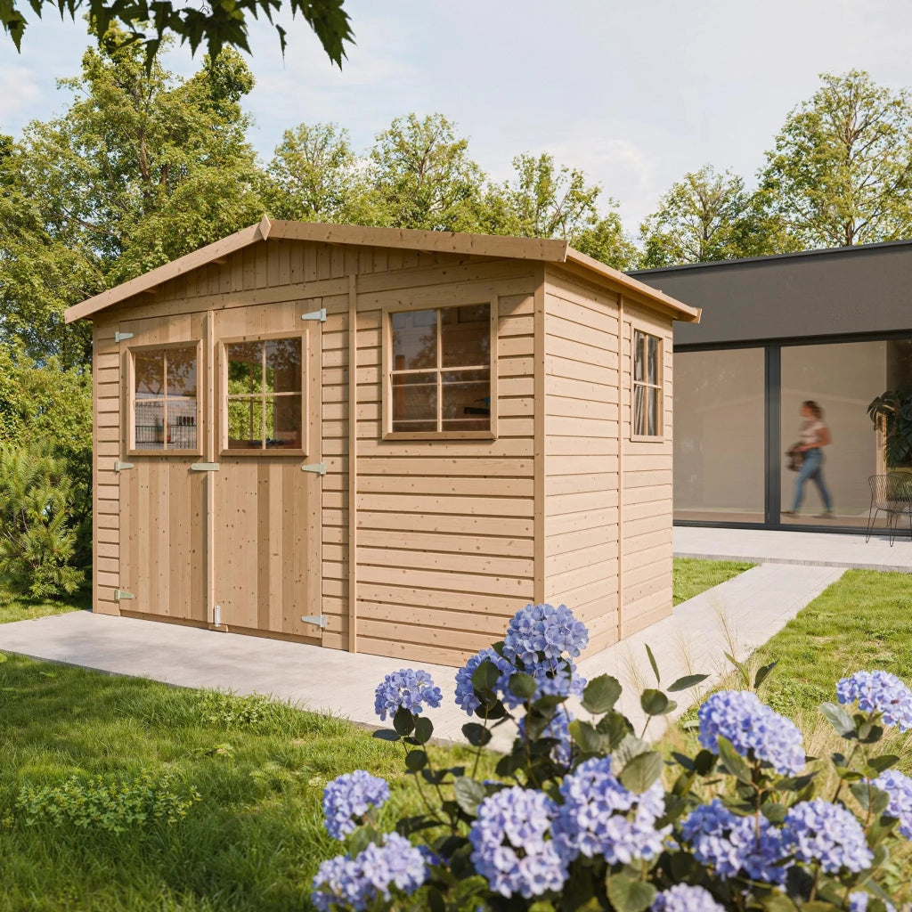 TIMBELA M334+M334G Casa da giardino in legno naturale CON PAVIMENTO IMPREGNATO A226x216x324 cm/6 m²