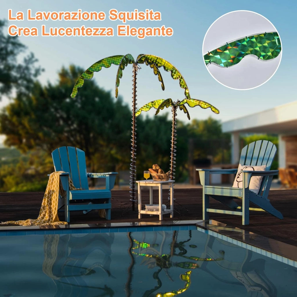 Palma Tropicale con Luci LED 136/168 cm, Illuminazione Esterna con Forma di Palma, con Base Pieghevole, Palma Realistica Decorativa per Feste e Esterno (168cm)