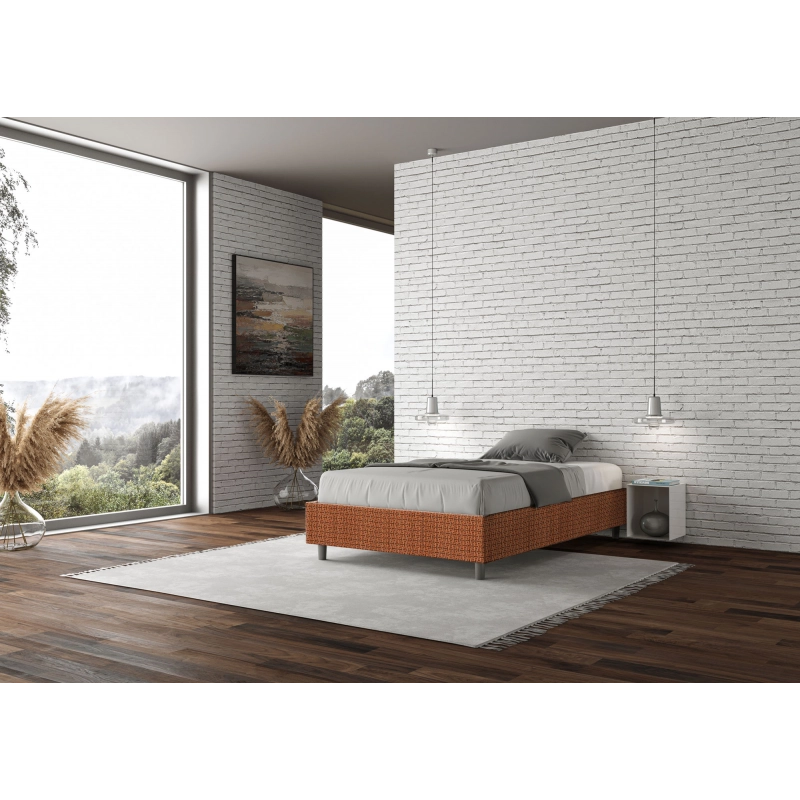 Letto Sommier imbottito 1 piazza e mezza 120x200 cm tessuto Labirinto Azelia - Senza rete,Arancione
