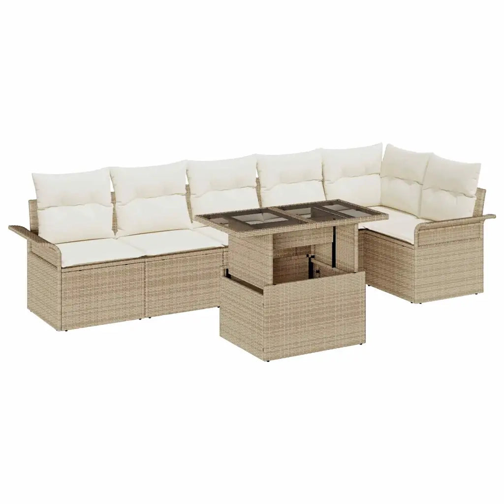 Set Divano da Giardino con cuscino 7 pcs Beige Poly Rattan 3348297