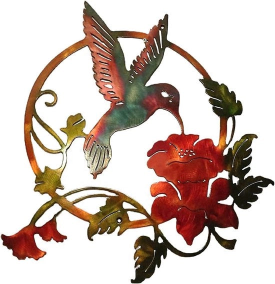 Decorazione di muro in metallo con uccello kolibrie 3D, 31x32cm, per interni ed esterni, ideale per giardino o casa, regalo.