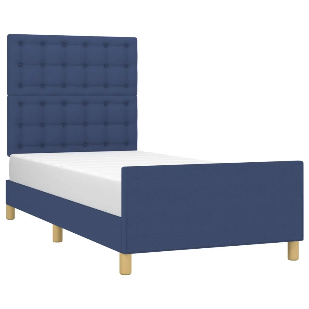 Letto singolo | Letto per adulti | Giroletto con Testiera Blu 90x190 cm in Tessuto