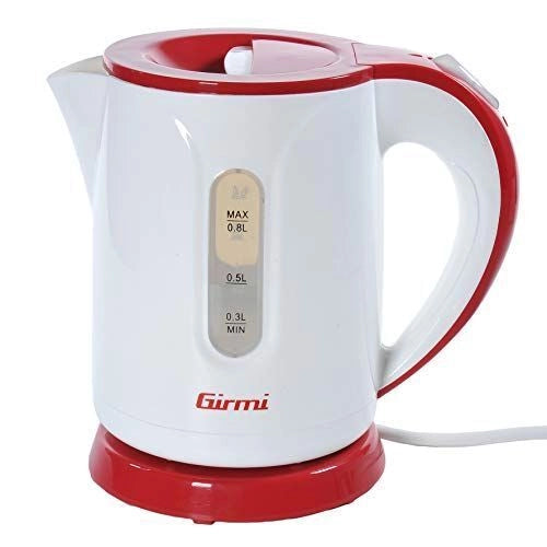 Girmi BL1000 Bollitore Elettrico 0,8 L 1100W Spegnimento Automatico Base Girevole 360° colore Bianco Rosso