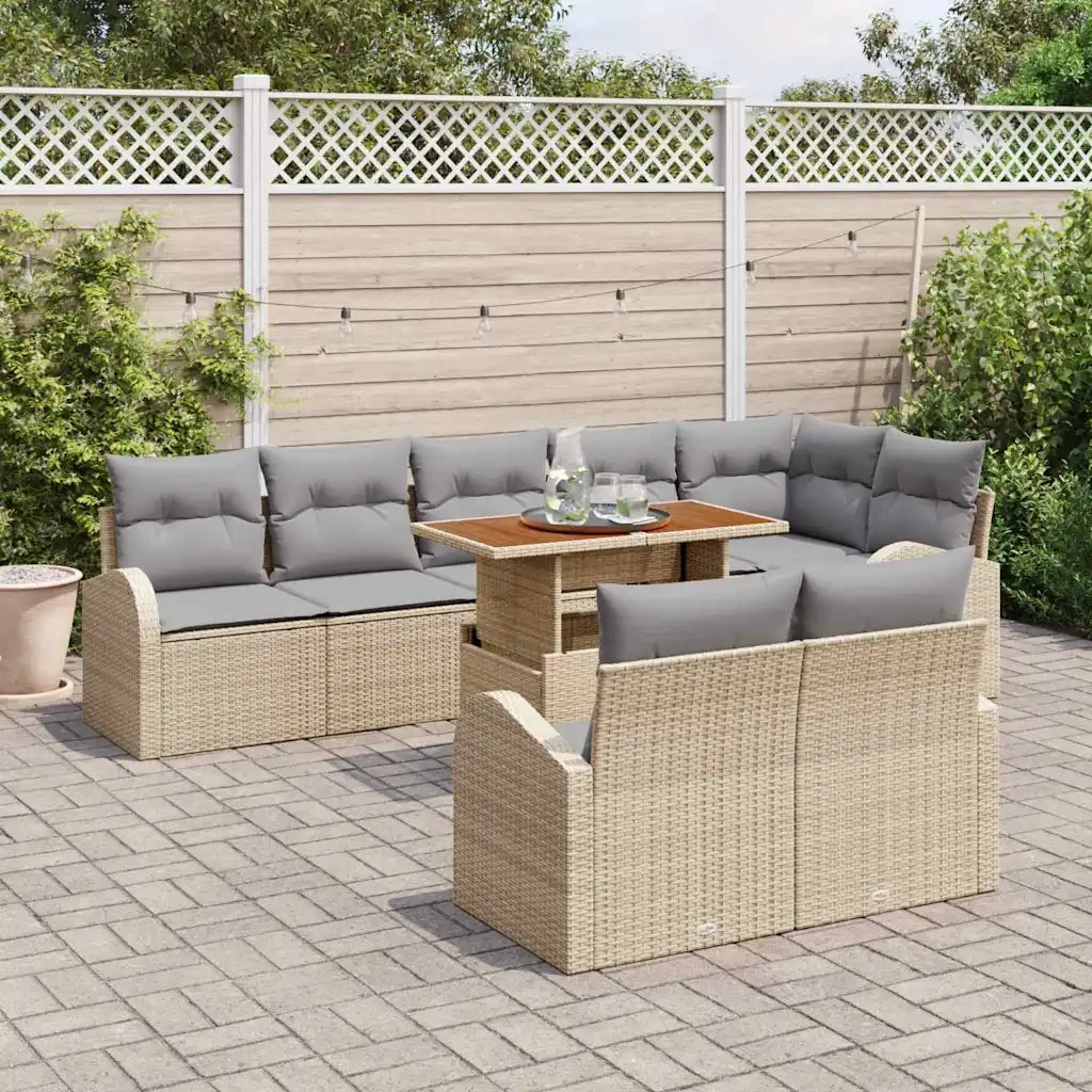 Set Divano da Giardino con cuscino 9 pcs beige e grigio chiaro 3349601
