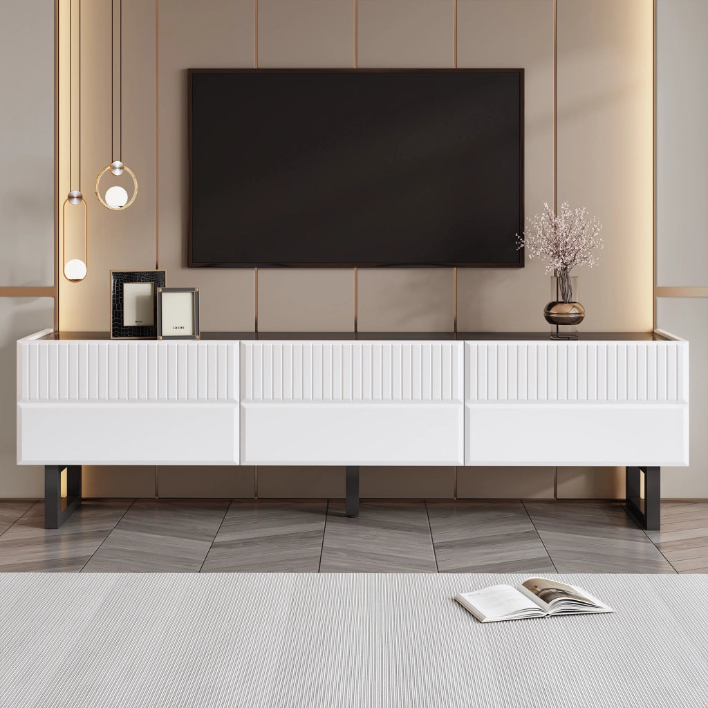 Mobile porta tv 170 cm bianco e nero，mobile tv basso con 3 cassetti