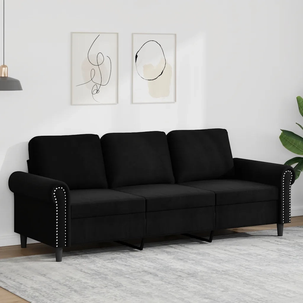 Divano a 3 Posti Nero 180 cm in Velluto 359544