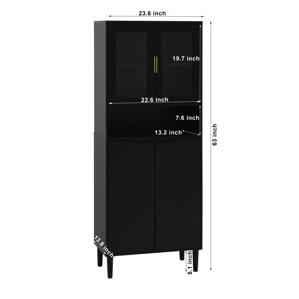 OKWISH Libreria Contenitore con Ante in Vetro Temperato e Ripiani, per Soggiorno Ufficio Bagno, MDF, Nero