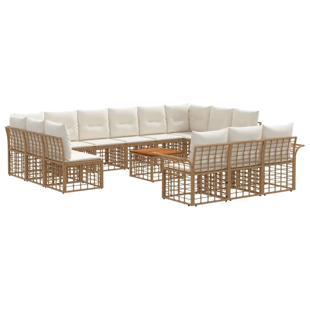 Set di divani da esterno 14 pcs Naturale e Bianco Crema