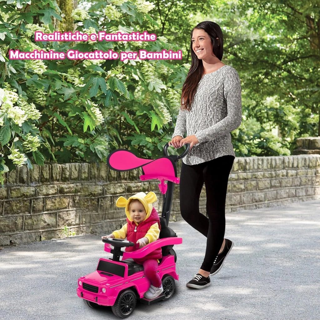 Auto a Spinta per Bambini, Macchina Cavalcabile a Spinta con Tettuccio Regolabile Maniglia per Genitori Paracolpi, Ideale per Bambini 12-36 Mesi (Rosa)
