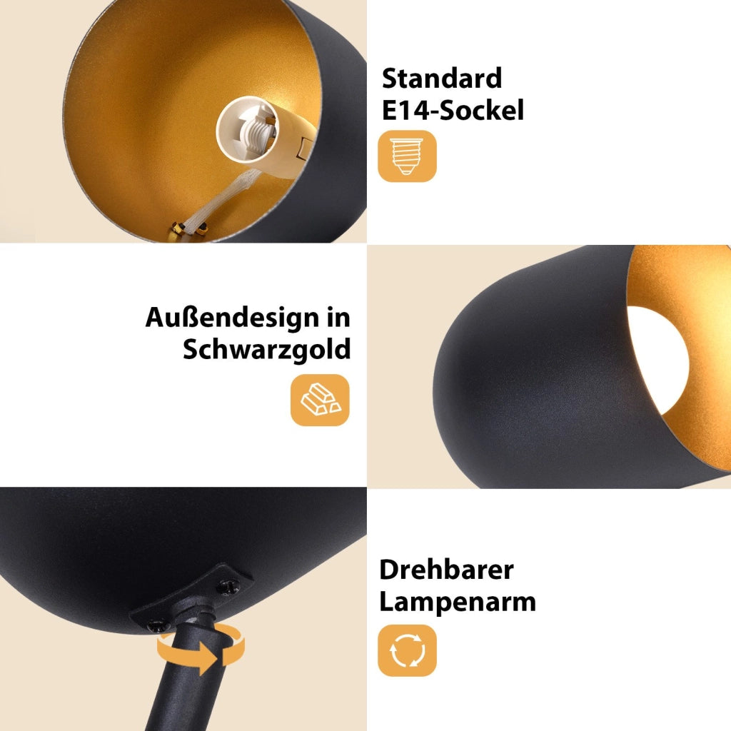 ZMH Faretto da soffitto 1 fiamma nero-oro Faretto da soffitto orientabili 350° industriale per corridoio