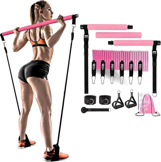 Kit di Barre Pilates da 180lb con Cinture di Resistenza - 6 x Cinture di Resistenza - 6 Livelli per Workout Corporeo Completo per Donne - Cintura di Resistenza Portatile - Yoga - Pilates - Casa e Palestra