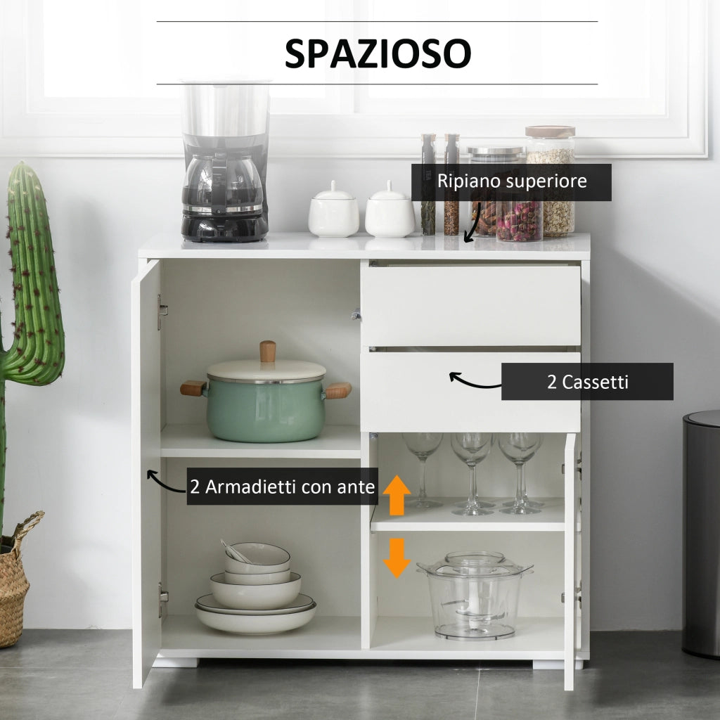 Mobiletto 2 Cassetti e 2 Ante ¨C zephmum ¨C 79x36x74, Bianco Opaco