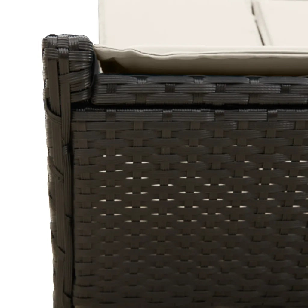 Lettino Prendisole Doppio con Cuscini Nero in Polyrattan