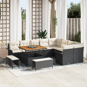 Set Divano da Giardino 12 Pezzi con Cuscini Nero Polyrattan Acacia