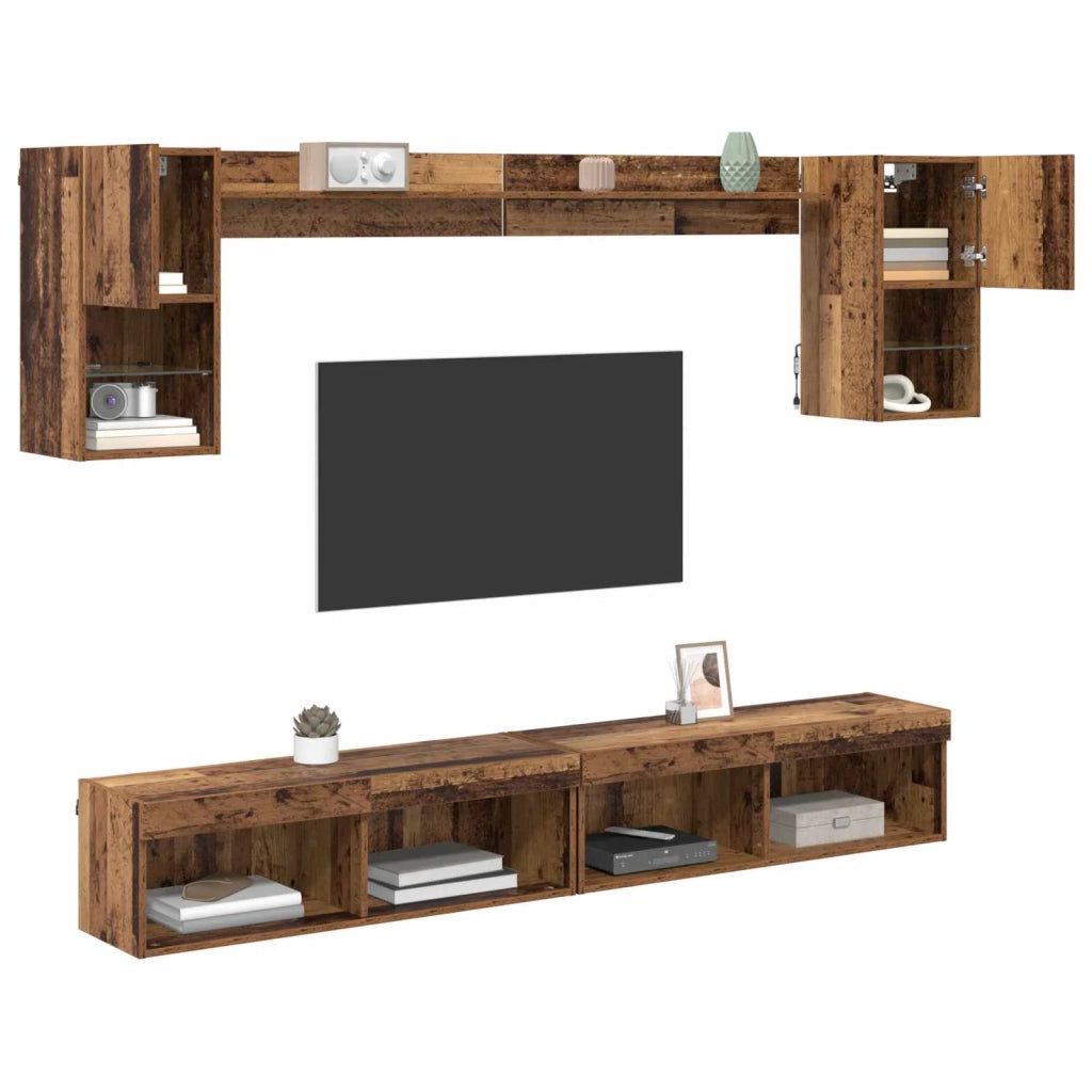 Unit¨¤ a muro per TV con LED con led 6 pz | Armadietto TV | Mobile Porta TV Legno vecchio