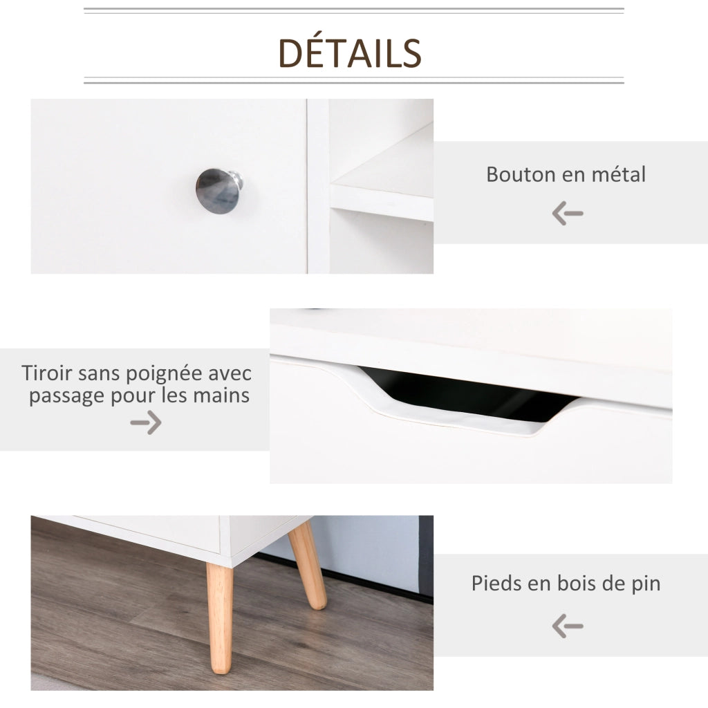Mobile TV con credenza e cassetti ¨C zephmum ¨C Bianco legno di pino 120x30x40