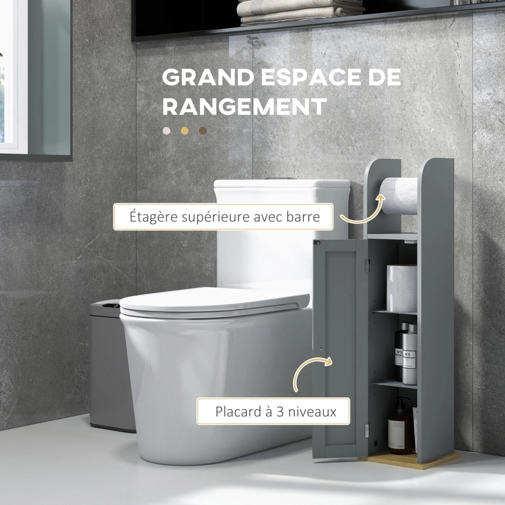 Mobile da bagno con ripiani regolabili e porta rotoli ¨C zephmum ¨C grigio 20x20x80 cm