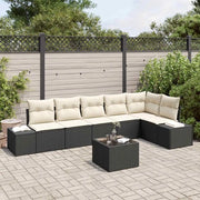 Set Divano da Giardino 7 pcs Nero e Crema polyrattan