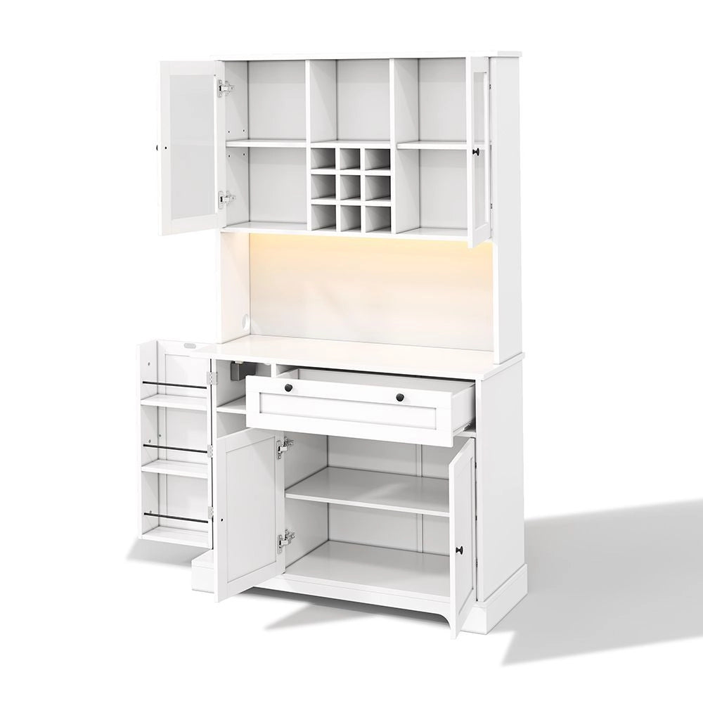 Armadio da cucina alto - Xylo - 180¡Á105¡Á40cm - Vetrina con porta, illuminazione LED e presa di corrente
