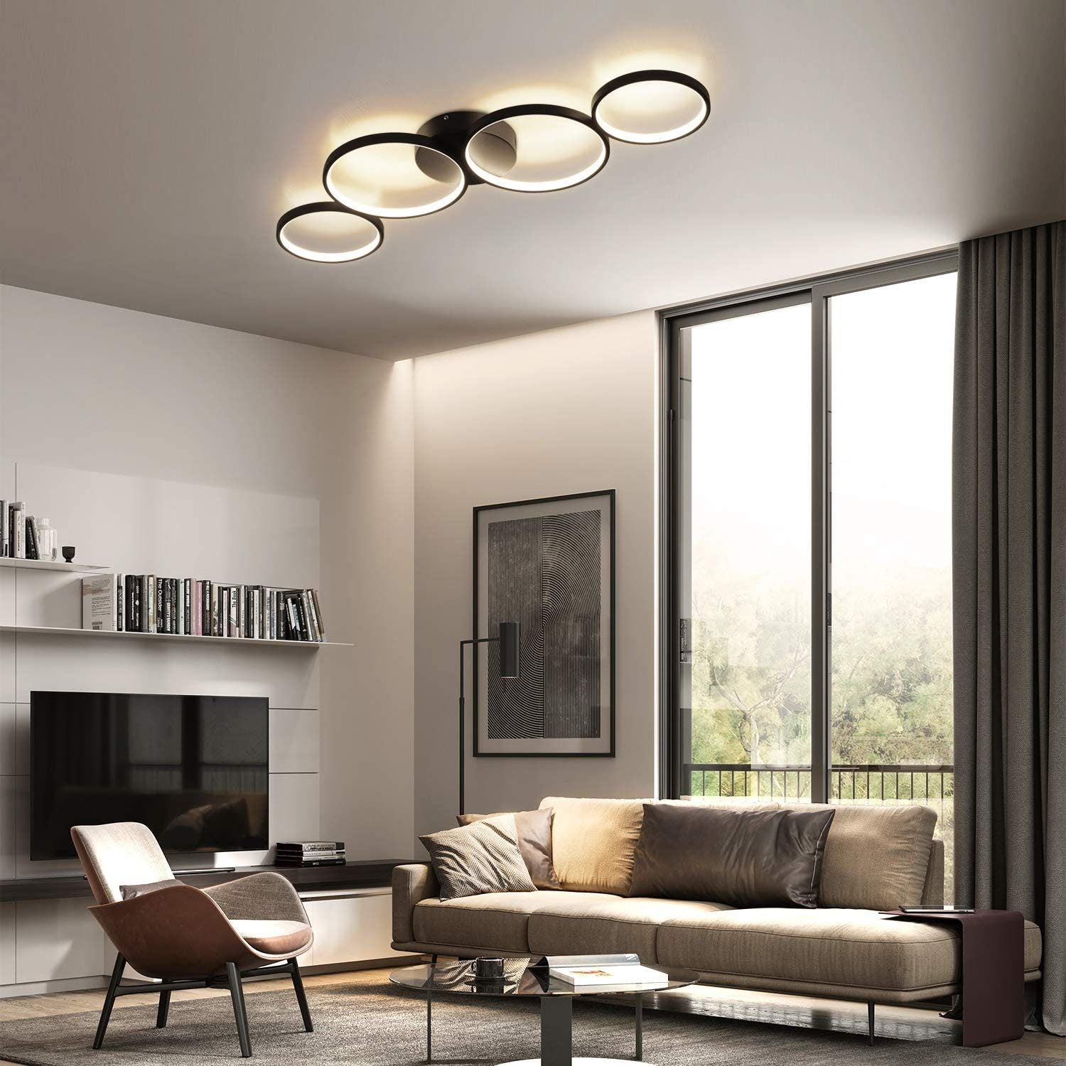 ZMH Lampada da soffitto LED moderna 4 anelli fiamma telecomando per soggiorno