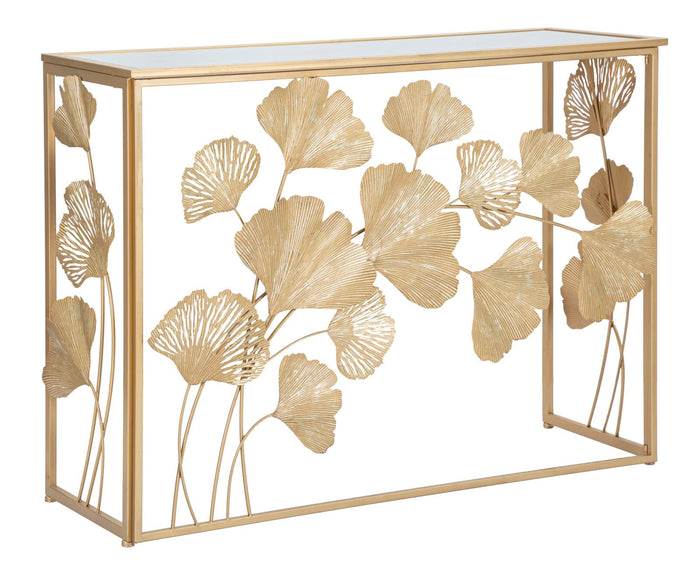 Console in Ferro Leaf 108x36,5x80 cm in Ferro MDF e Specchio Oro
