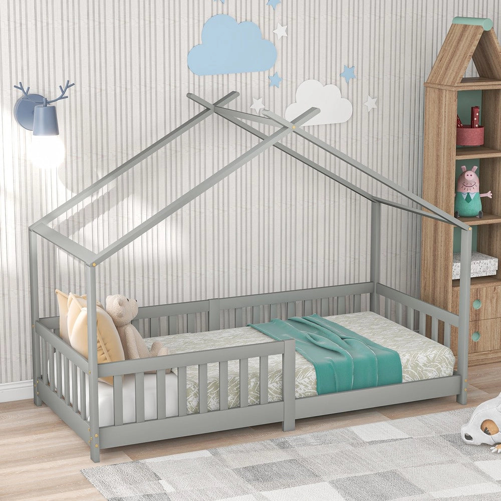Letto Casetta Bambini in Legno Massello con Scala ¨C Xylo ¨C Grigio 90x200