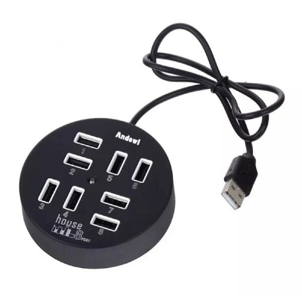 Trade Shop - Hub Usb 2.0 Hi-speed 8 Porte Con Cavo Da 60 Cm Con Connessione Usb-a Q-hu800 -