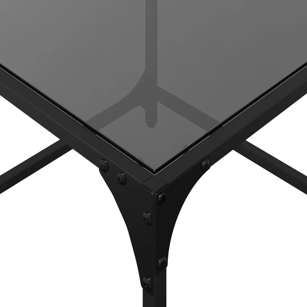 2 pz Tavolini da salotto | Tavolino da caff¨¨ | Tavolino da Soggiorno con Piano Vetro Nero 50x50x40cm Acciaio