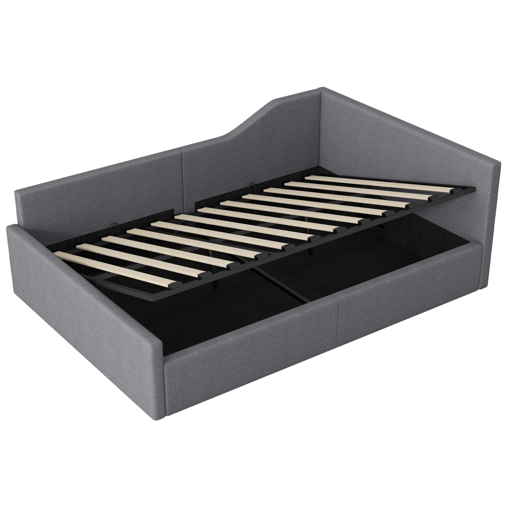 OKWISH Letto Divano 140×200 cm, Letto Matrimoniale con Vano Contenitore, Schienale e Braccioli, senza Materasso, in Tessuto Grigio