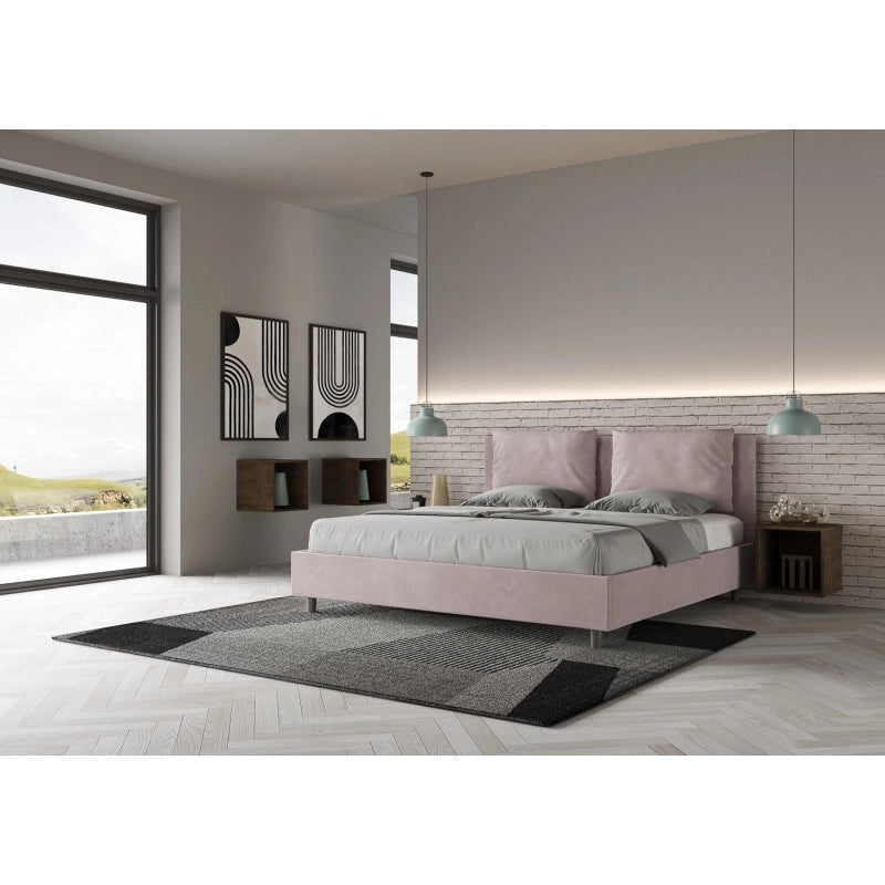 Letto imbottito Matrimoniale 180x190 cm Antea - Senza rete,Glicine,Microfibra