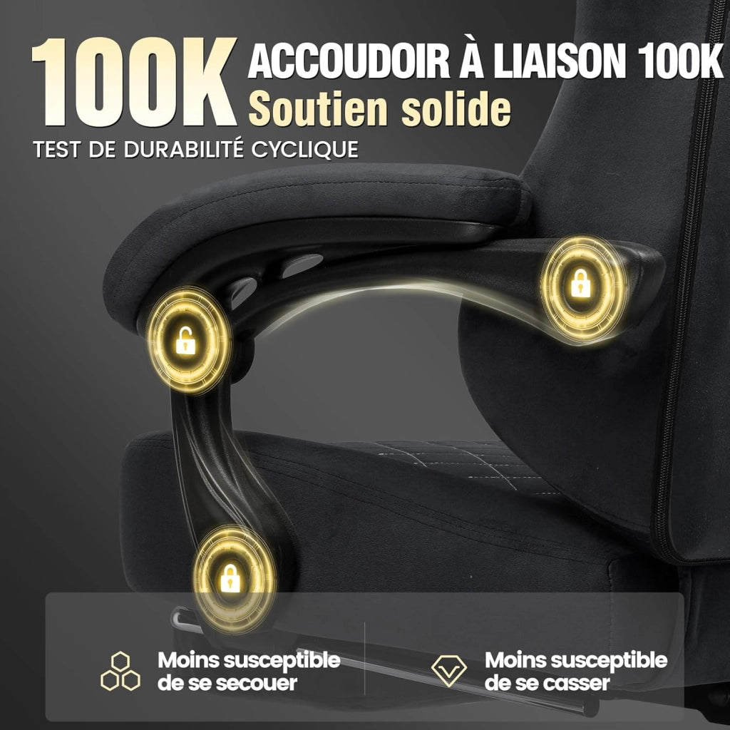 Sedia Gaming Poltrona Gaming Tessuto Sedia Gamer Ergonomica Ufficio Sedia PC 150 kg Sedia da tavolo regolabile e girevole con Cuscino Seduta a Molle e Poggiapiedi, Nero