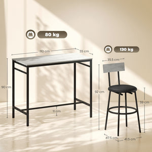 Set Tavolo Alto e 4 Sgabelli da Bar in Stile Industriale in MDF e Acciaio Grigio Cemento