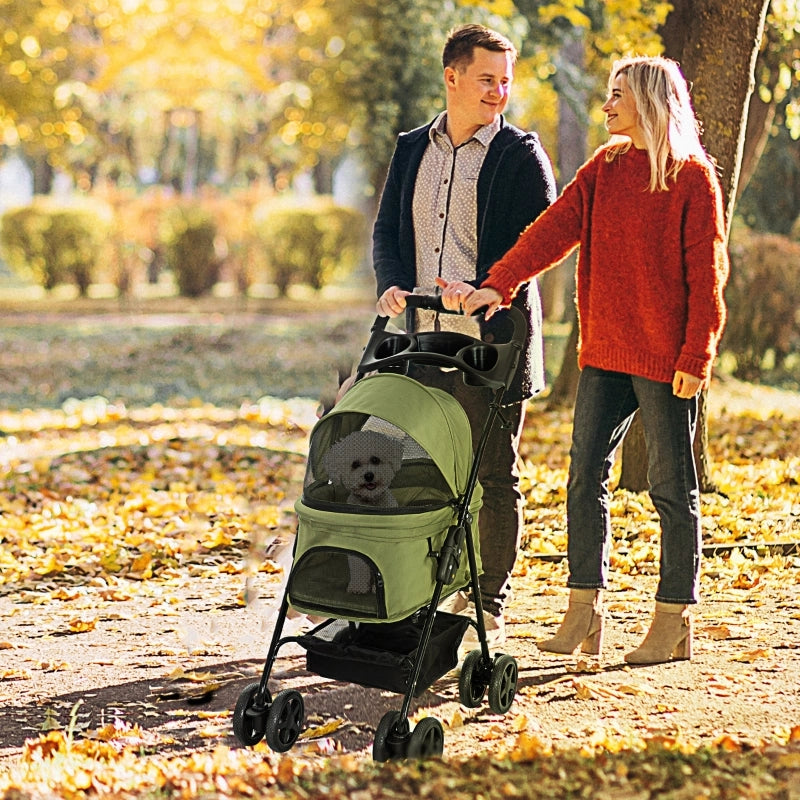Passeggino/carrozzina per cani, pieghevole, con 2 guinzagli di sicurezza e 2 portabicchieri, 67 x 45 x 96 cm, verde